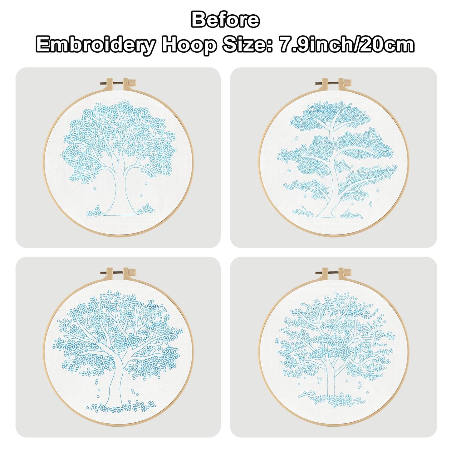 Sivilife Embroidery Starter Kit for Beginners, 4 Sets Stamped Cross Stitch Kits for Adult, Seasonal Tree Pattern Hand DIY Kits with 2 Embroidery Hoop Instructions Color Threads Needles and Scissor