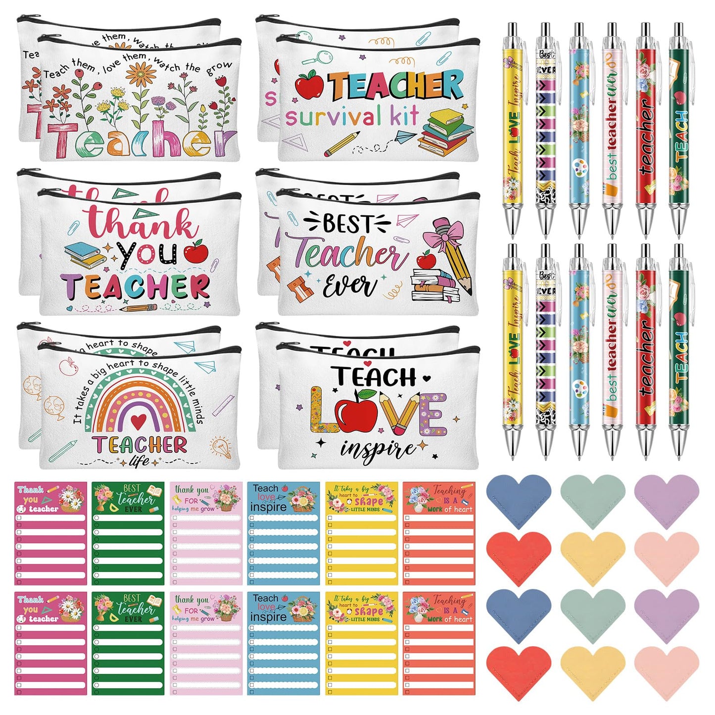 Lebsitey 48 Pcs Teacher Appreciation Gifts In Bulk Teacher Survival Kit Makeup Bags,Sticky Notepads and Pens Thank You Gifts for Coworker Employee Teacher’s Day Office Supplies