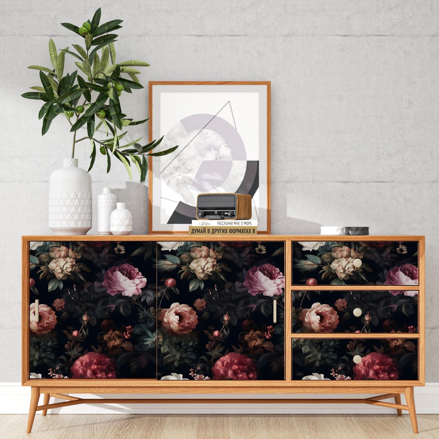 XRUIBZI Dark Floral Peel and Stick Wallpaper Vintage Gothic Contact Paper Pink Goth Flower Wall Mural Home Vinyl Waterproof Self Adhesive Removable Renter Friendly Wall Paper 17.5" x 118"