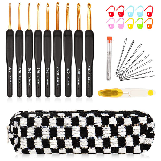 Aeelike 31pcs Crochet Hook Set, Black Gold Crochet Hooks Ergonomic with Grips for Arthritic Hands, Crochets Needles Set with Knitting & Crochet Supplies, Ideal Gift for Crocheting Beginner Lover