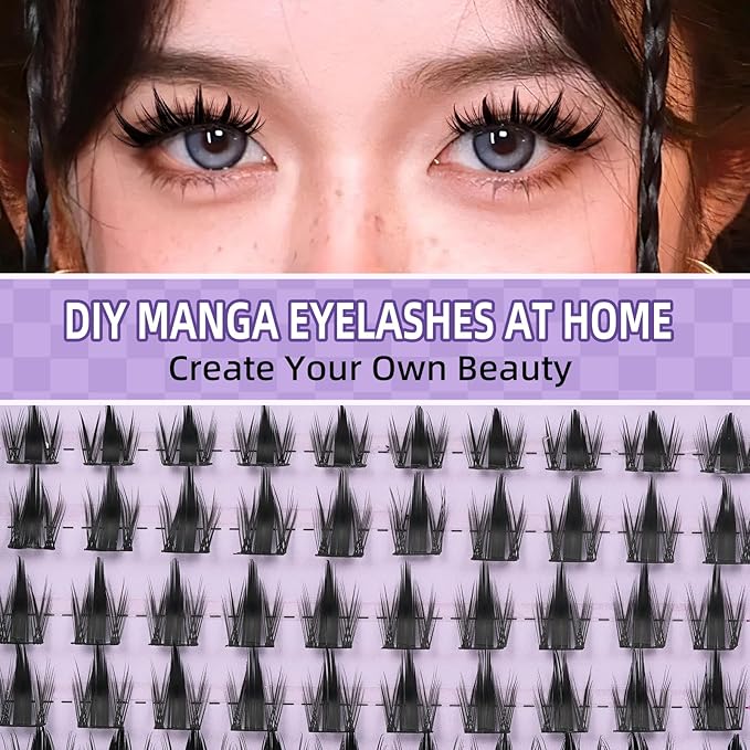 B&Q Manga Lash Clusters Kit Anime Lashes 10-18mm Mixed 120pcs Eyelash Extension Kit Thick Curly Manga Style Feature Spike Eyelash Clusters Perfect Choice for Beginners at Home(KIT-Anime 03)
