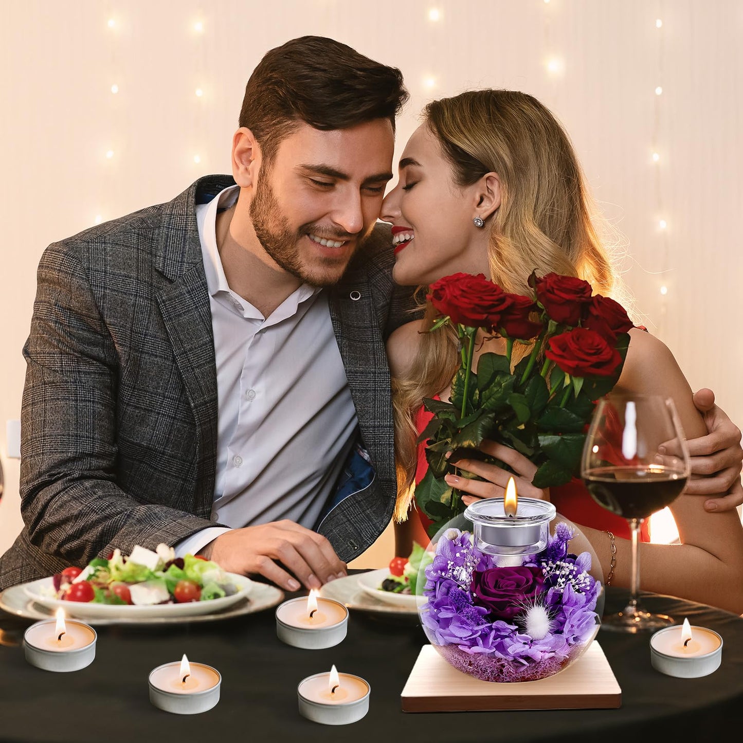 NERCHVO Preserved Rose in Glass Dome with Scented Candles, Romantic Gift for Women, Birthday for Girlfriend, Wife, Mom