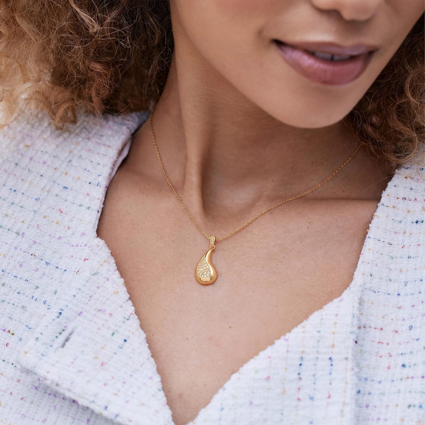 MYEARS Women Gold Necklace Waterdrop Pendant Cubic Zirconia 14K Simple Dainty Chain Everyday Summer Beach Jewelry