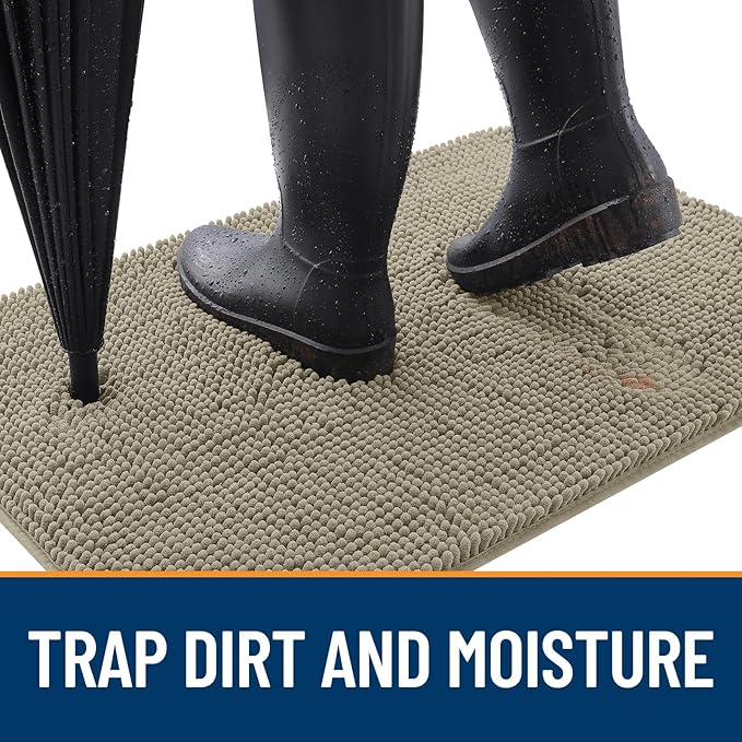 OLANLY Dog Door Mat for Muddy Paws 59x32, Absorbs Moisture and Dirt, Absorbent Non-Slip Washable Doormat, Quick Dry Chenille Mud Mat, Entry Indoor Entryway Carpet for Inside Floor, Warm Taupe
