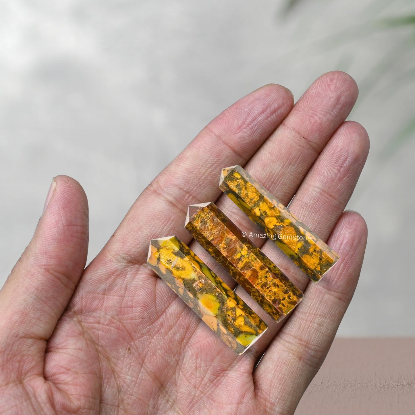 Amazing Gemstone Fruit Jasper Crystal Points Bulk Healing Crystals - Pack of 3 Single Terminated Healing Wand Point Bulk Crystals for Crafts,Crystal Grid,DIY Work - Premium Crystals - Beginners Gift