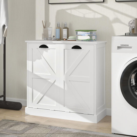 agnixnaf White Sorter Cabinet, Two-Compartment, Tilt-Out Laundry, Easy to Maintain, Storage Organizer for Living Room, Bedroom