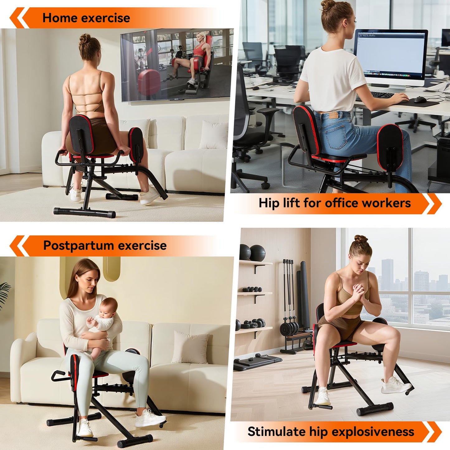 ERGOLIFE Hip Abductor Machine for Home Gym, Adjustable 6 Levels Resistance Inner Thigh Exercise Equipment, Glute Training Machine for Women/Sedentary/Postpartum Recovery