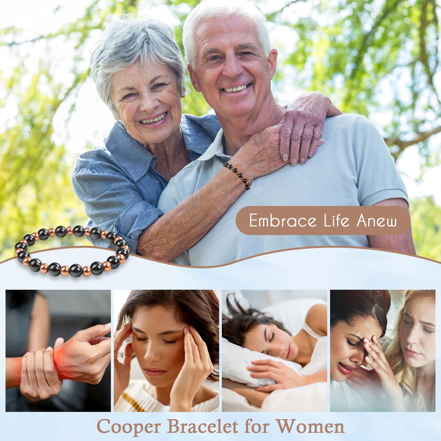 PEALICIOUS Copper Bracelet for Women and Men, 8MM Copper Magnetic Bracelet with 3800 Gauss Magnets Beads as Mother Day Gift for Mom, Cooper Hematite Jewelry Pulsera De Cobre para Mujer for Parents