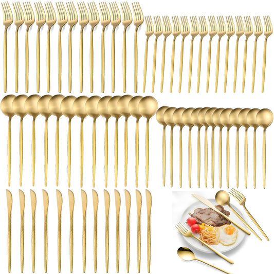 80-Piece Food Grade Gold Silverware Set, Luxury Flatware Set for 16 - Premium Stainless Steel Cutlery Set with Spoons Forks Knives, Shiny Gold Polished Kitchen Utensils for Home Restaurant Hotel