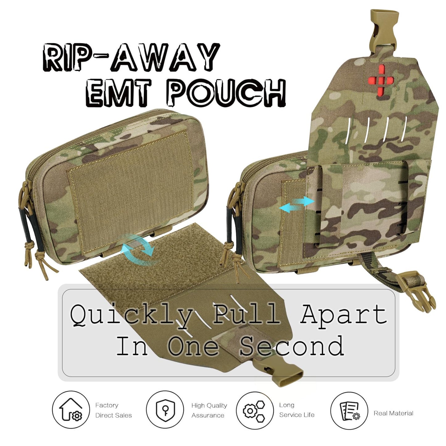 Lonloke Ifak Pouch-Rapid Deployment Tactical MOLLE Trauma Kit Pouches, Quick Release Tear-Off Medical First Aid Kit Organiser with Red Immediate Identify for Emergency Surviva Activities. (MC)