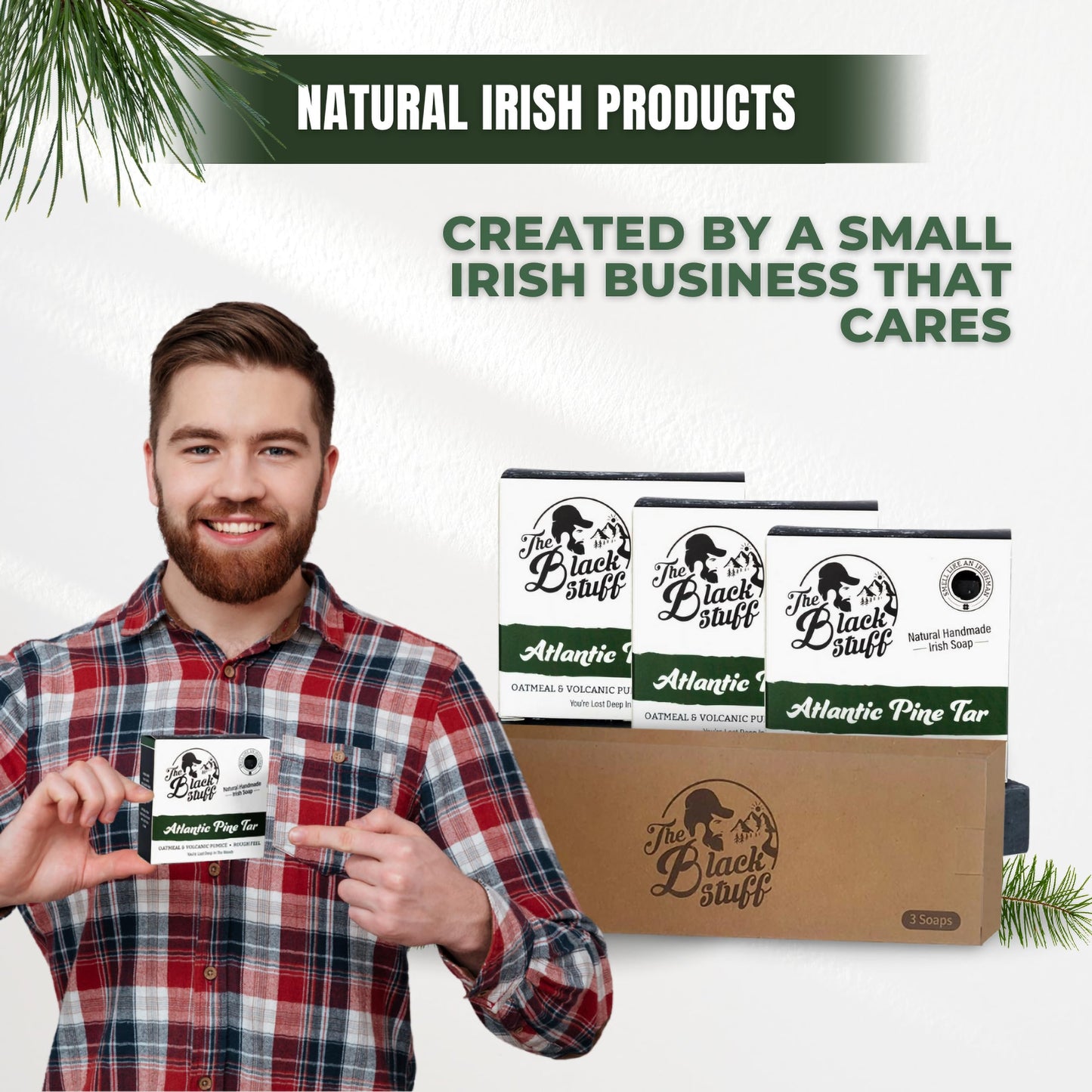The Black Stuff All Natural Bar Soap for Men Handmade Cold Process Soaps with Organic Ingredients and Essential Oils - Mens Soap for Daily Use, Atlantic Pine Tar (3 Packs)