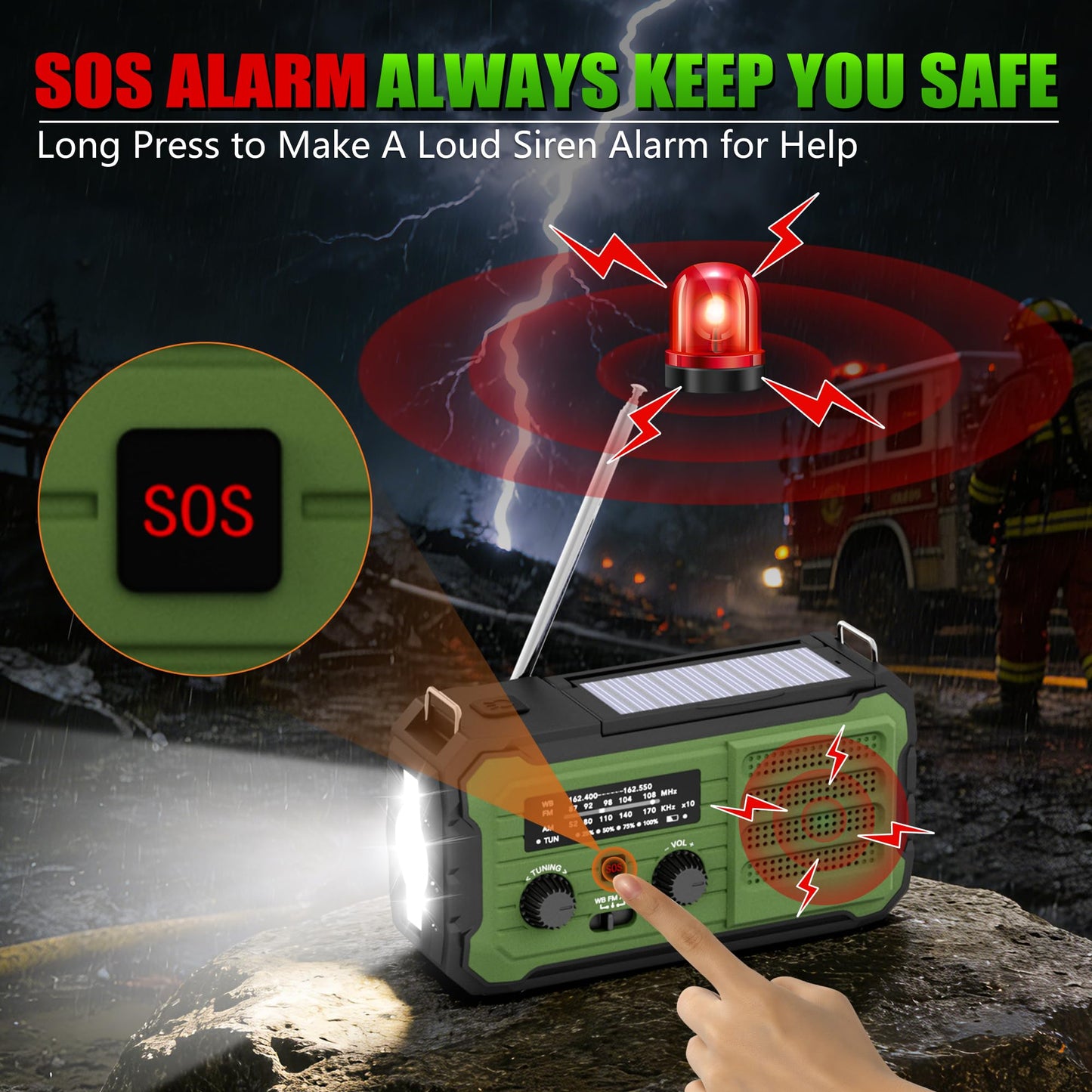 Emergency Radio Hand Crank Solar, 10000mAh/37000mWh Emergency Weather Radio, Hand Crank Solar Radios with NOAA/AM/FM, Thermal Blanket, Survival Bracelet, for Home & Outdoor