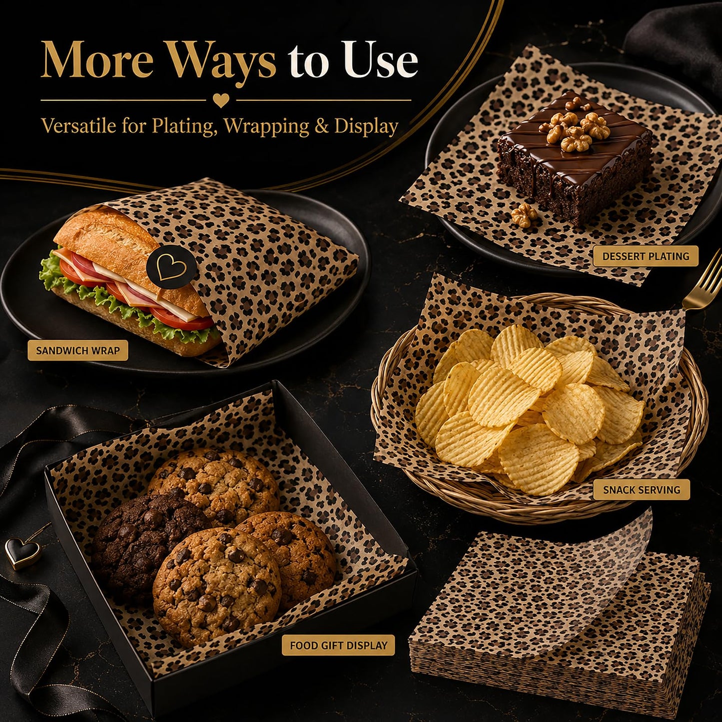 150 Sheets Cheetah Wax Paper for Food Deli, 9.8 x 8.3'' Leopard Greaseproof Sandwich Wrapping Paper for Picnic Basket Liner Party Supplies (Brown)