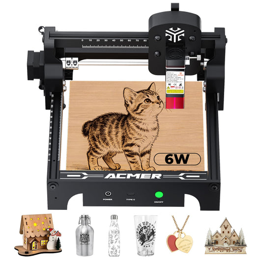 ACMER S1 Laser Engraver 6000mW, Compact Desktop Engraving & Cutting Machine for DIY Crafts, Small Business & Makers, 130×130mm Work Area, 0.04mm Detail Engraving for Wood, Acrylic, Metal Black