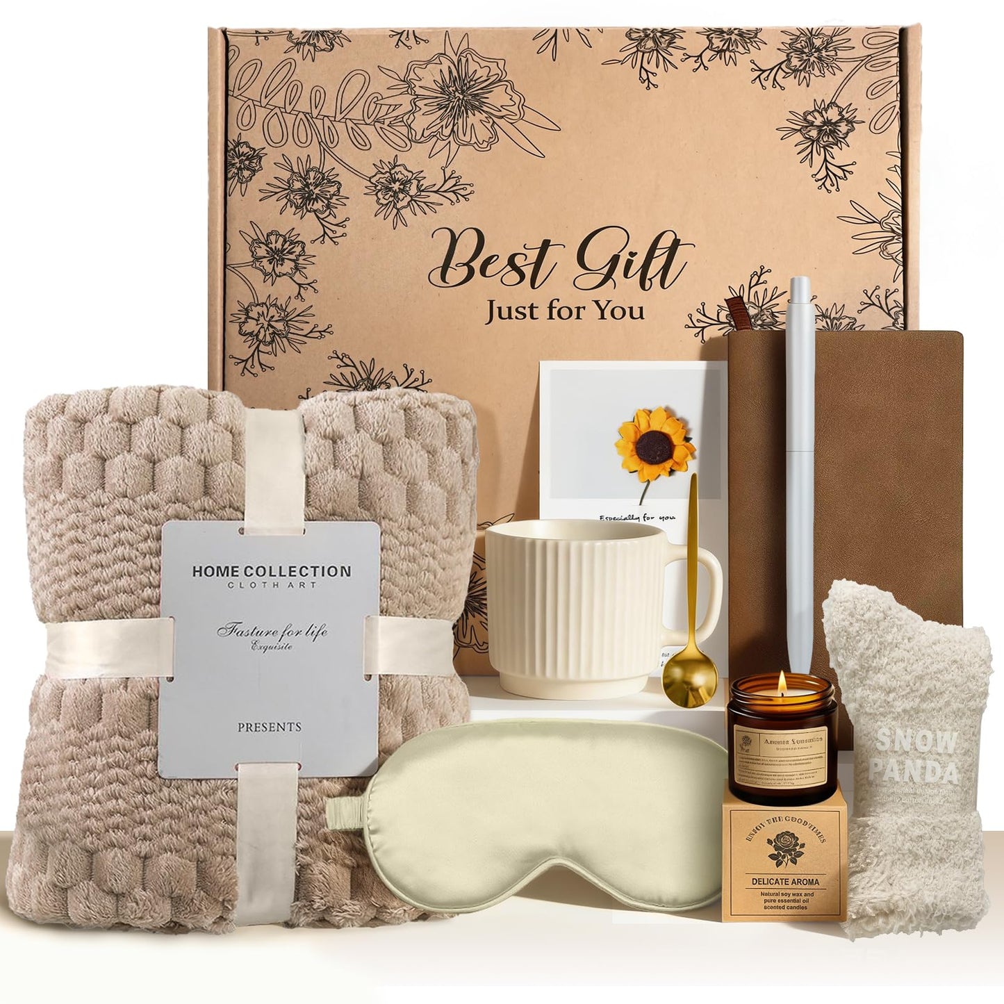 Mothers Day Birthday Gifts for Women Unique Self Care Gift Baskets Relaxing Spa Gifts with Luxury Flannel Blanket - Care Package for Her Mom Wife Friends Sister Girlfriend Coworker Sending Hug Baskets