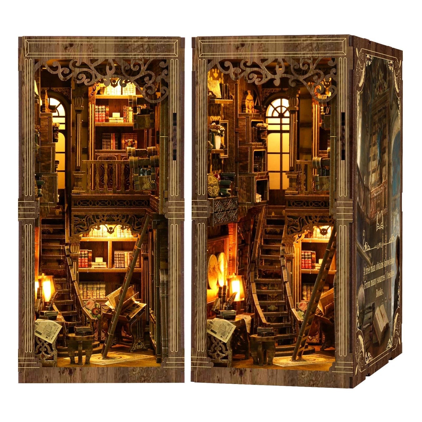 nestery Book Nook Kit - Miniature House Kit for Bookshelf Decor, Wooden DIY 3D Puzzles with LED Lampline & Dust Cover, Retro Bookstore Theme Miniatures, Creative Craft Gift for Adults & Book Lover