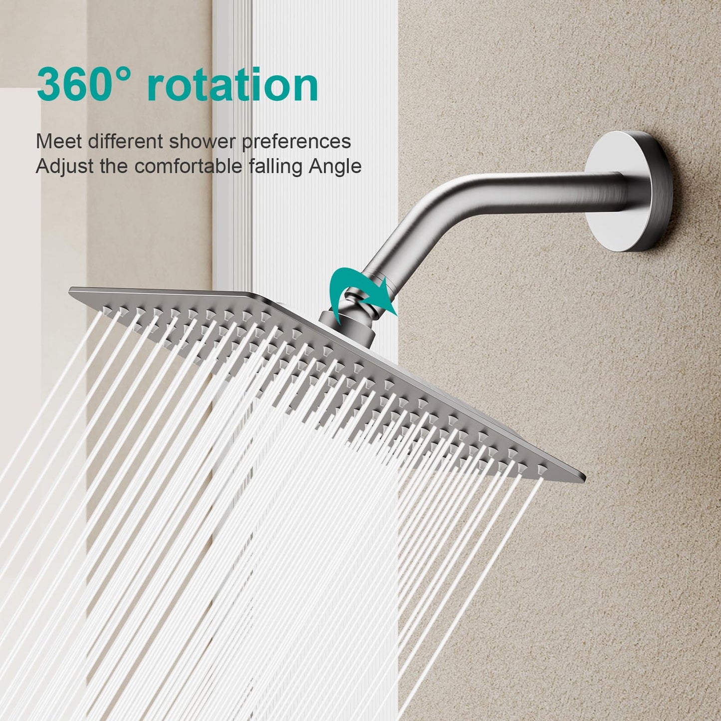 AULEEND Square Rain Shower Head, High Flow Stainless Steel,Work with any decorative style，All Metal Rainfall Shower Head (Brushed Nickel, 8)