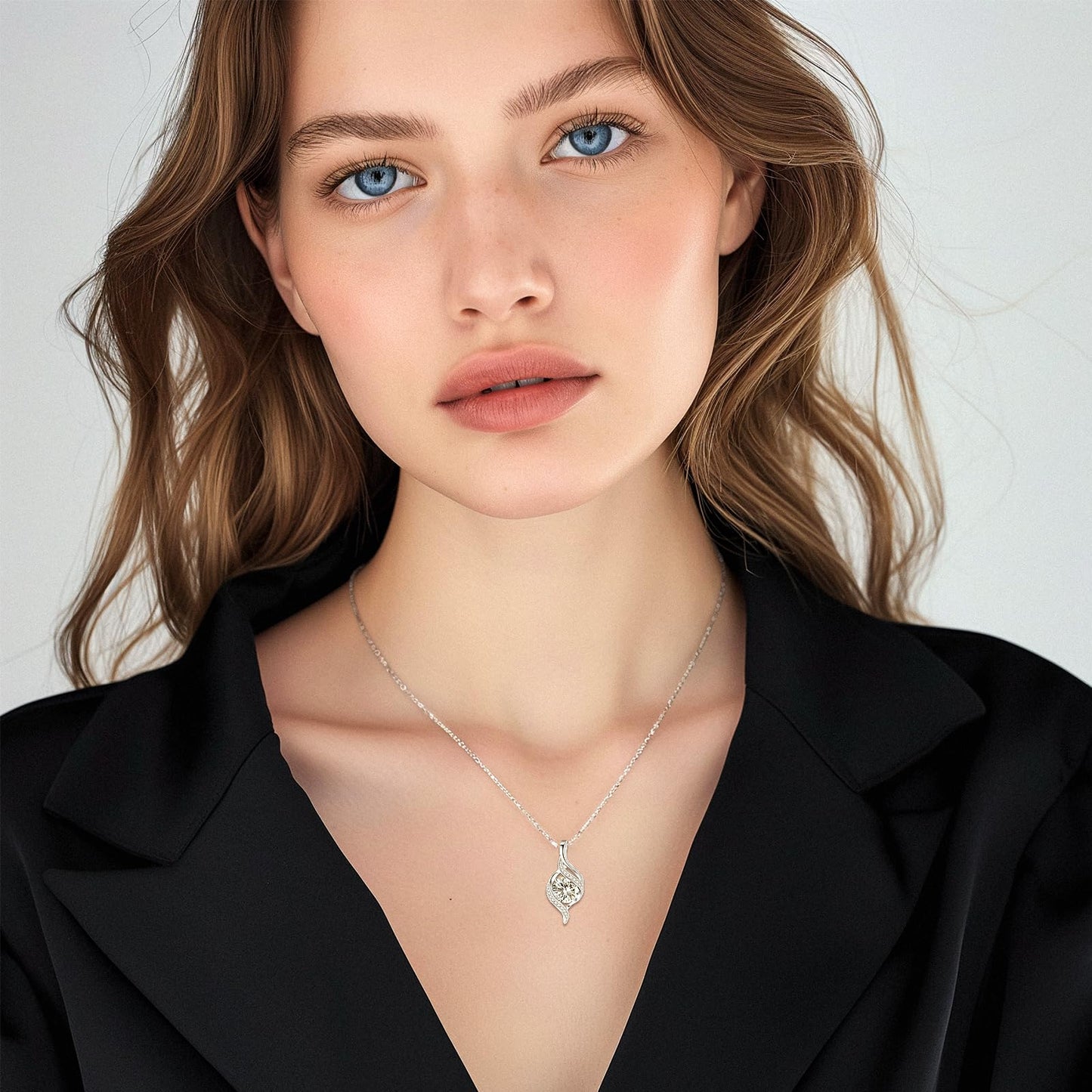 FANCIME April Birthstone Necklace for Women Round Cubic Zirconia Necklace S925 Sterling Silver full Love Birthday Gifts for Mom Women