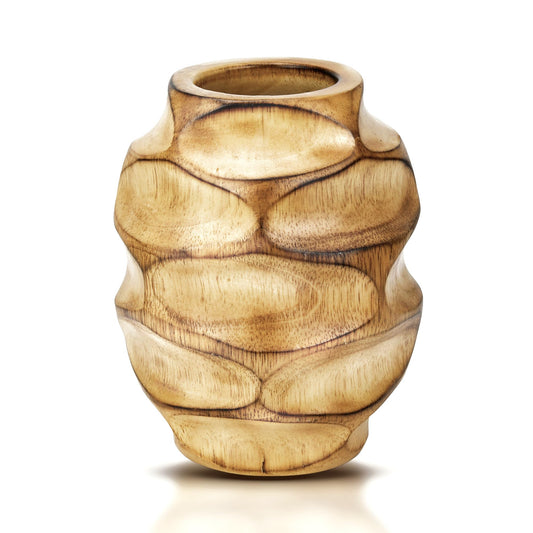 AeraVida 6.25 inch Mango Tree Hand-Carved Brown Wood Flower Vase Modern Oval Abstract Home Decor Accent Holder for Entry Table Contemporary Artistic Wooden Display | Wooden Vase | Brown Vase