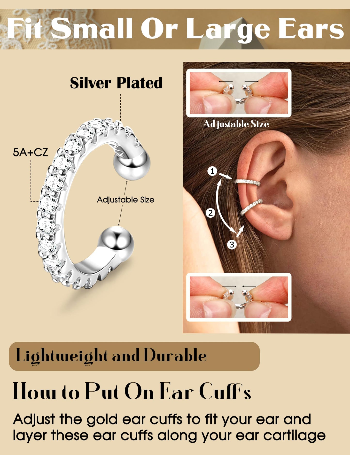 LOLIAS 4 Pairs Ear Cuffs Non Piercing - Silver Plated Ear Cuff Earrings for Women Ear Cuff for Non Pierced Ears Clip on Cartilage Earring Dainty Adjustable Fake Earrings Set