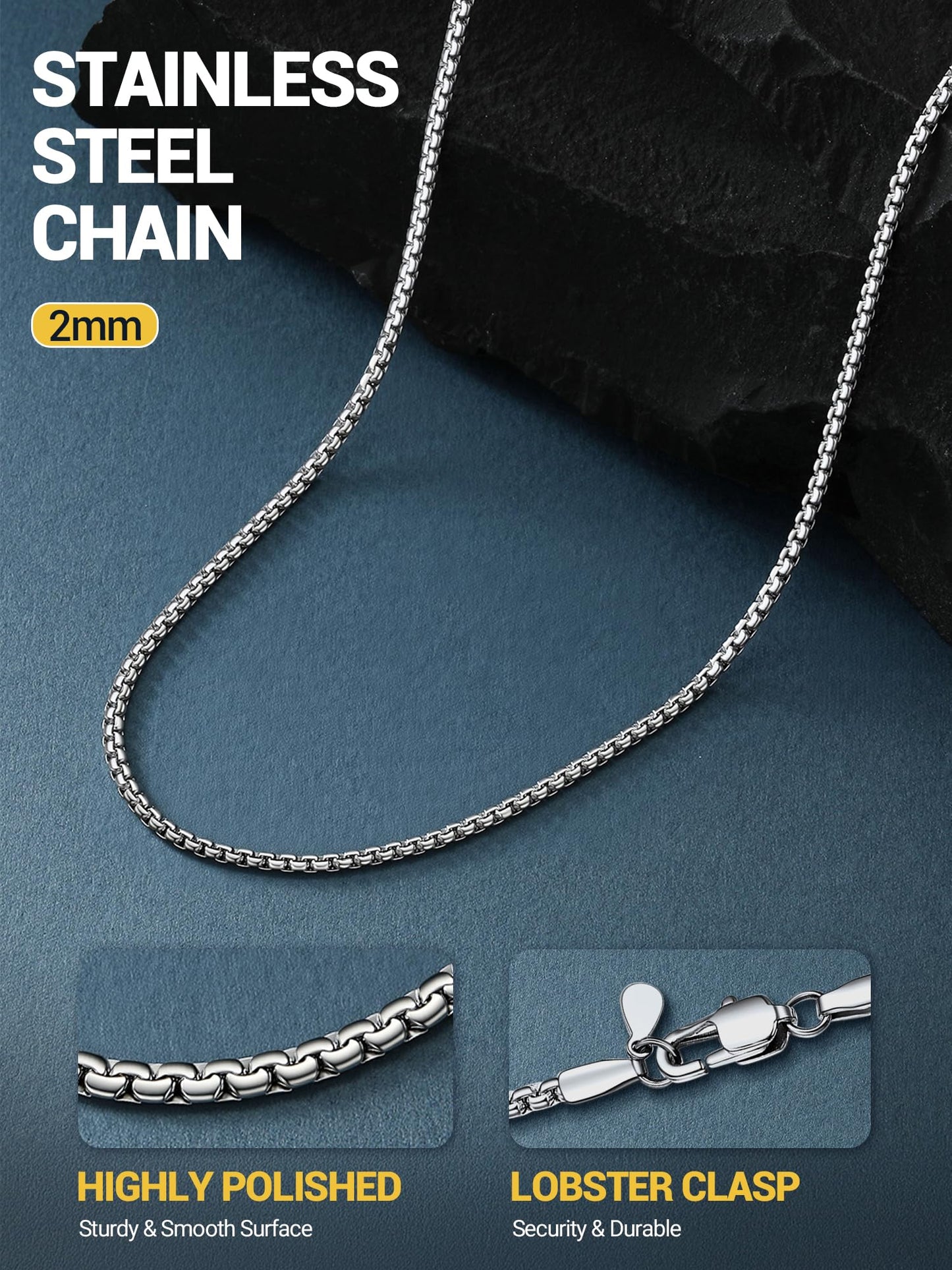 PROSTEEL Mens Link Chain Stainless Steel Neck Chain 2mm Silver Mens Jewelry 26inch