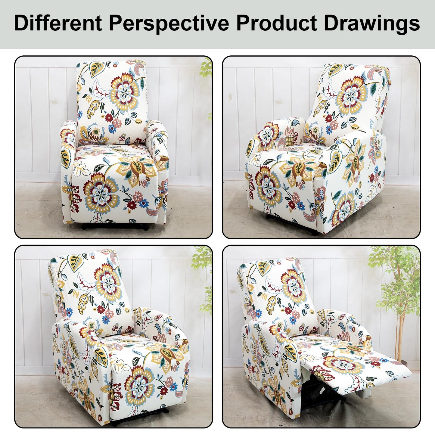 CRFATOP Recliner Chair Covers 4 Pieces Printed Small Reclining Slipcovers with Pocket Stretch Recliner Couch Slipcovers for Home Theater 1 Seat Recliner Sofa Cover for Kids Dogs Pets,01