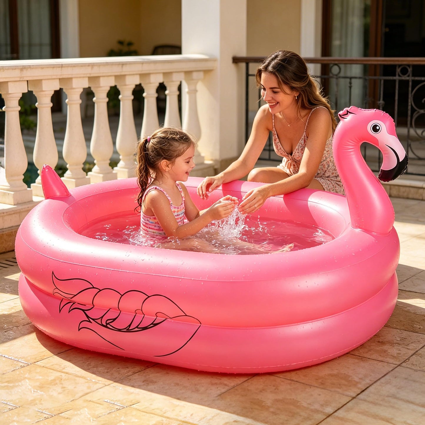 Kiddie Pool, Inflatable Pool, Flamingo Swimming Pool with Inflatable Soft Floor for Outdoor, Indoor, Backyard (60 in)