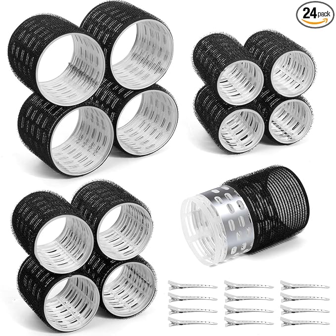 Thermal Rollers for Hair, 24PCS Jumbo Rollers Hair Curlers with Clips, Large Roller with 63mm 48mm 36mm Self Grip Thermal Hair Roller for Long Medium Short Hairs Volume
