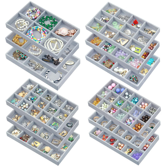 7Color Sky 12 Pack Velvet Jewelry Drawer Organizer Trays Stackable Jewelry Storage Inserts Set Jewelry Tray for Earring Necklace Rings Bracelet with Removable Dividers for Dresser & Vanity