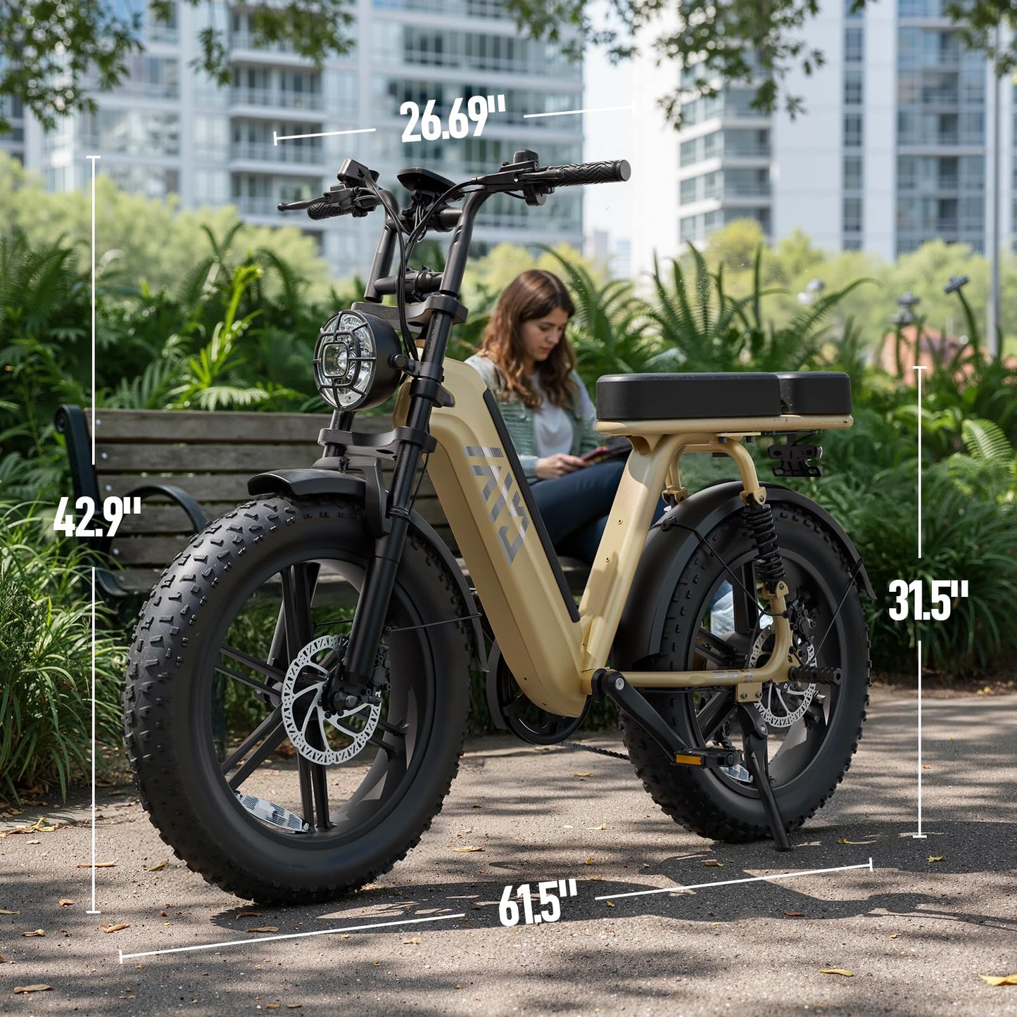 TST Electric Bike for Adults, 1500W Peak Motor Ebike with 48V 15Ah Built-in Battery, 60 Miles Range 28 MPH Electric Bicycle, 20" Fat Tire Step-Thru E Bike with Rear Seat, Safety Tested to UL 2849