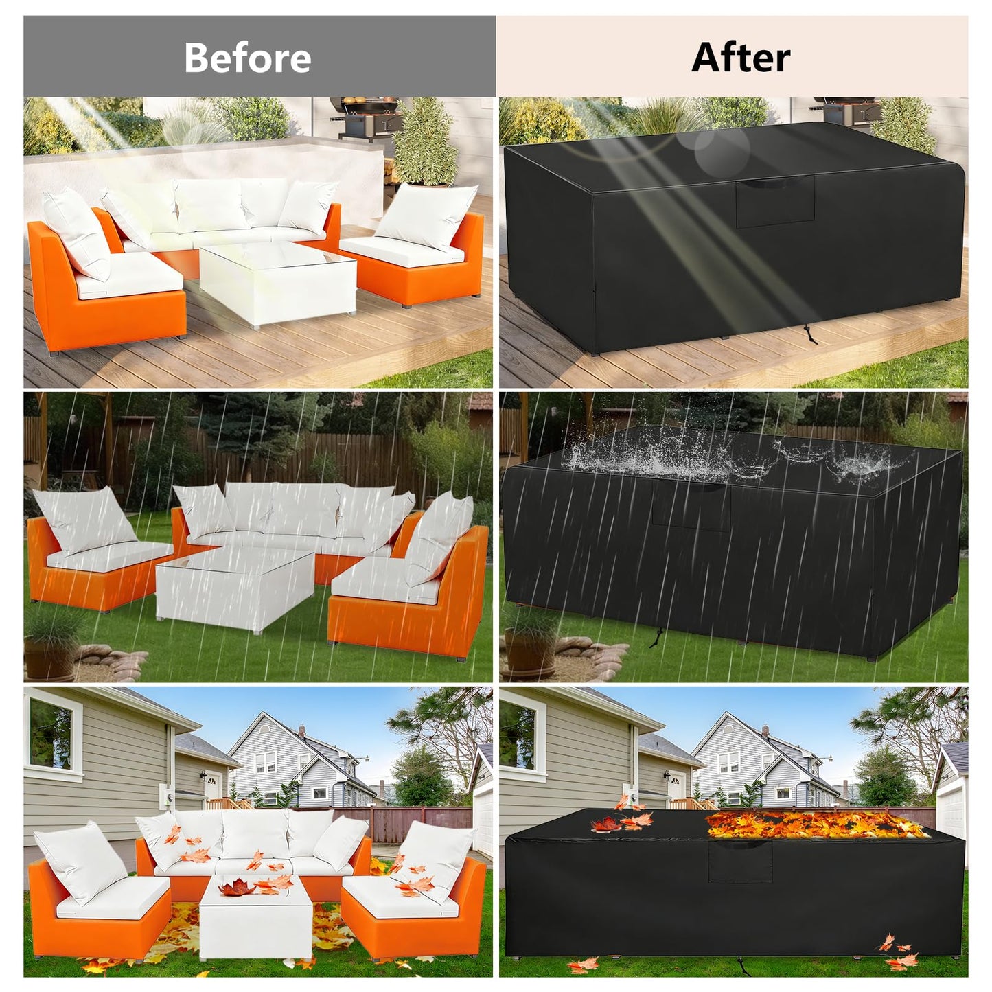GardenCover Patio Furniture Cover 110" L x 74" W x 28" H - Heavy Duty Outdoor Patio Table & Chair Cover, Waterproof UV Resistant Dustproof Protector for 8-12 Seats Sectional Sofa, Black