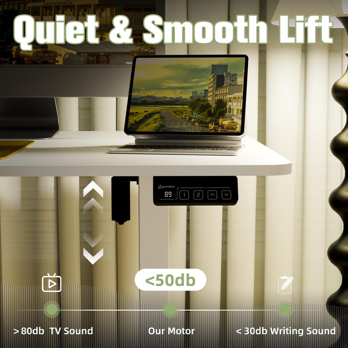 ERGOMAKER 63" Electric Standing Desk, Adjustable Height, Sit Stand Up Desk for Home Office & Computer Workstations, Memory Controller, White