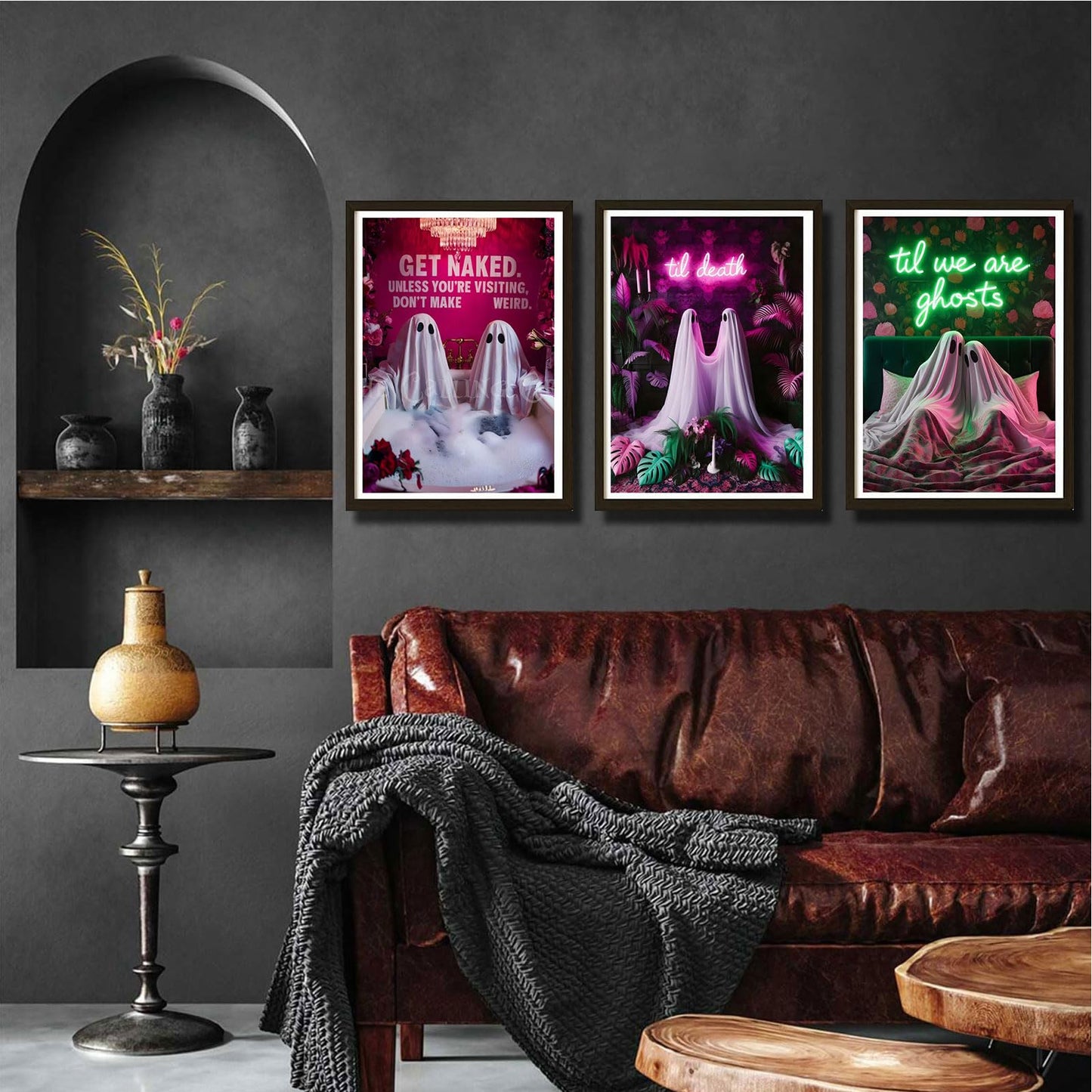 9Pcs Halloween Ghosts Canvas Wall Art Fashion Funny Gothic Romantic Couple Cute Ghost Wall Decor Pictures Horror Creepy Dark Academia Posters Prints for Modern Home Hotel Room Decoration Unframed