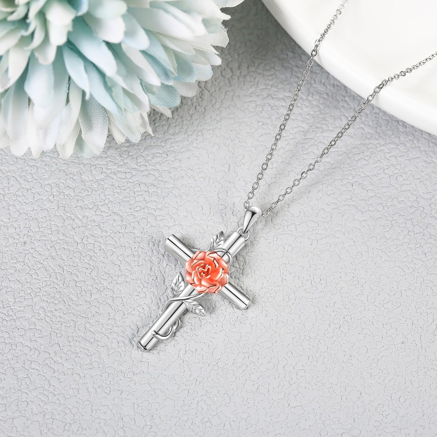 Violet Cross Necklace for Women 925 Sterling Silver Purple Violet Pendant Necklace February Birth Flower Jewelry Gifts