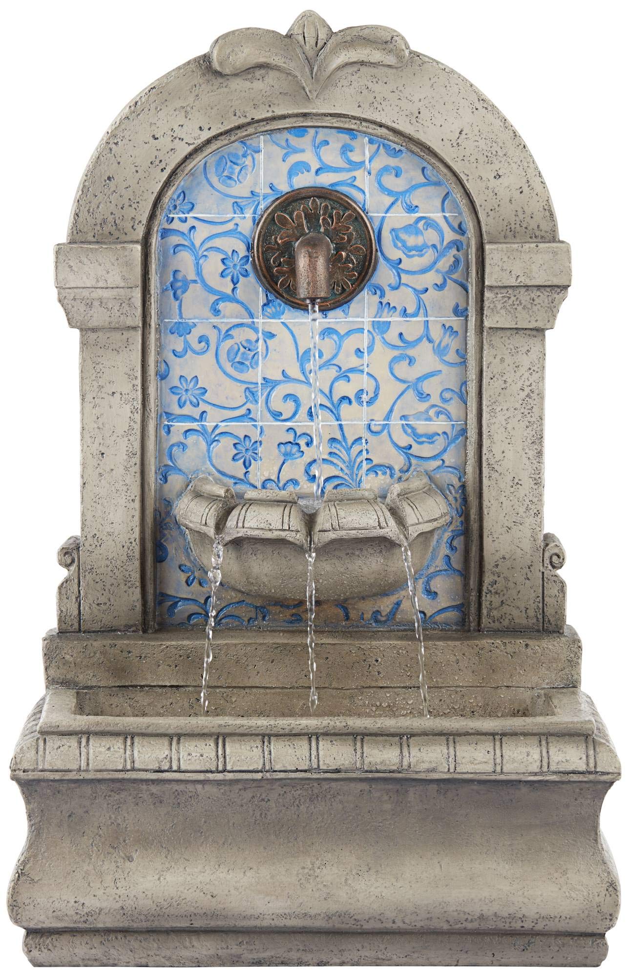 Manhasset 30 1/4" High Large Italian Outdoor Decor Blue Faux Stone Floor Fountain Standing Waterfall Tiered Cascading Water Feature for Outside Garden Patio Yard Backyard Porch Deck - John Timberland