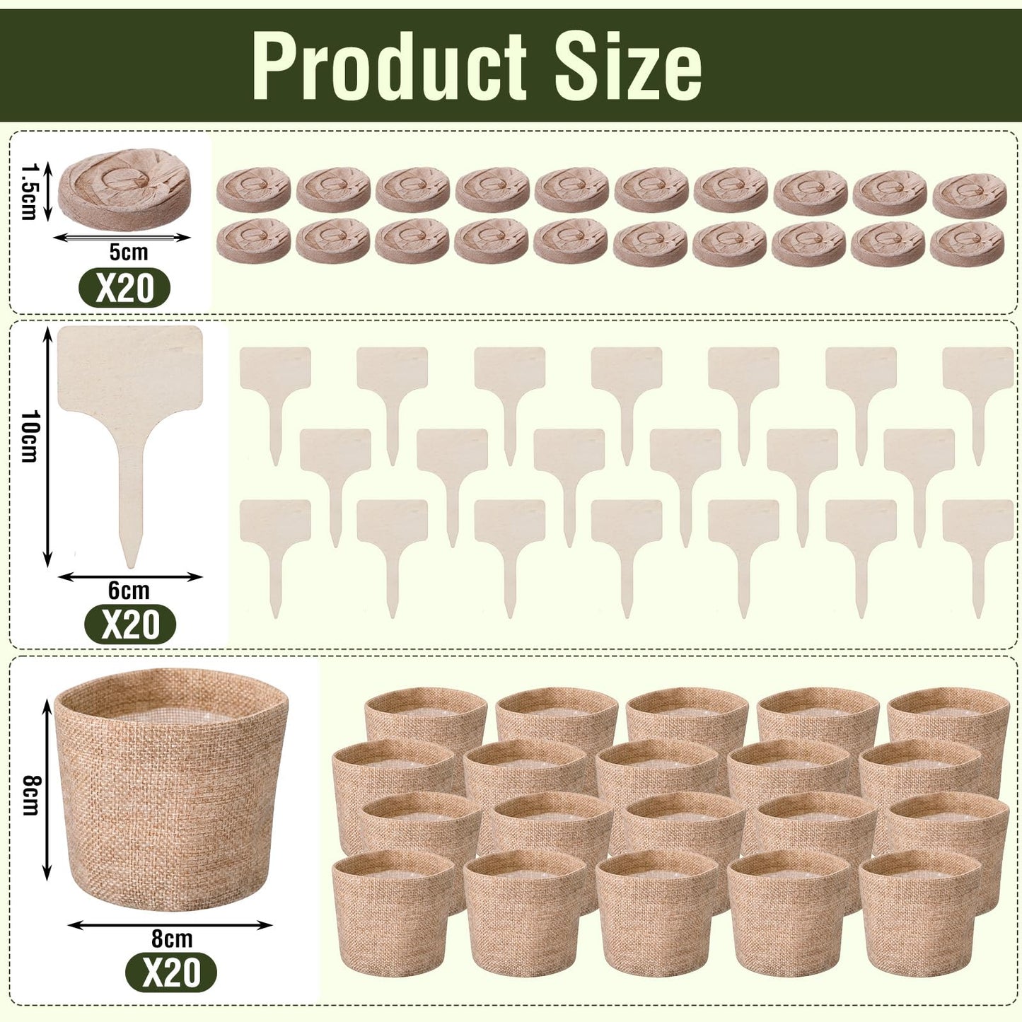 Novabright 20 Pack Herb Garden Planter Indoor Kit, 60 Pcs Complete Kitchen Herb Starter Set Including Burlap Pots Seedling Blocks Markers Birthday Gift Ideas for Women Mom Wife Housewarming