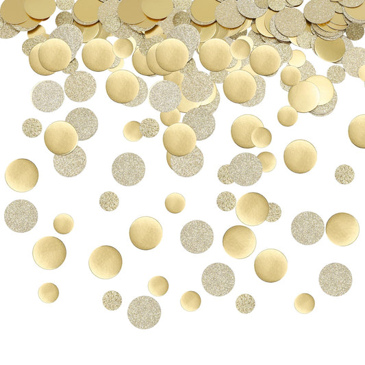 200pcs Round Golden Confetti, 2 Styles & 2 Sizes Gold Circle Confetti Dots Glitter & Smooth Scatter Table Sequins for Wedding Birthday Baby Shower Party Circle Dot Decor