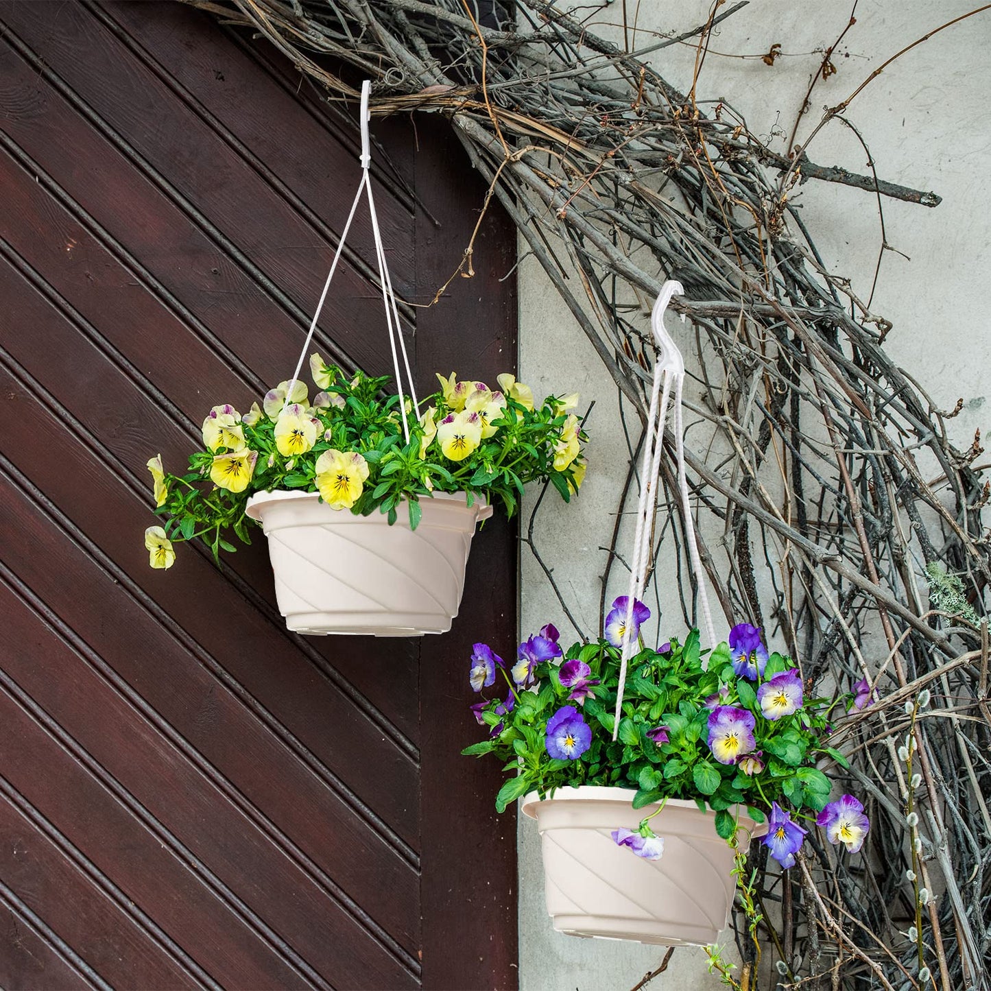 EBOOT 16 Pcs Hanging Plants Outdoor 7 Inch Flower Pot Bulk Hanging Baskets for Plants with Drainage Hole Plant Pots for Outdoor Outside Indoor Garden Balcony(White)