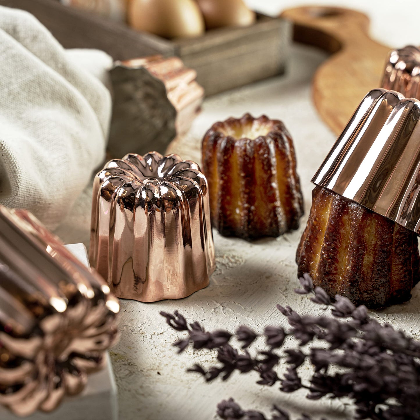 Hakart Set of 6 Copper Canele Molds 2.1 Inch, Traditional Size French Caneles, Nonstick Pastry Caneles