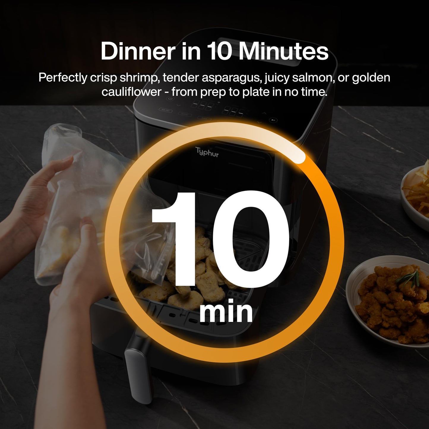 Typhur Sync 8QT AI Smart Air Fryer with Built-in Wireless Meat Thermometer, 9-in-1 XL Non Toxic Ceramic Airfryer, 450°F Max, Cooks 6lb Whole Chicken, Quiet & Dishwasher Safe, 120V