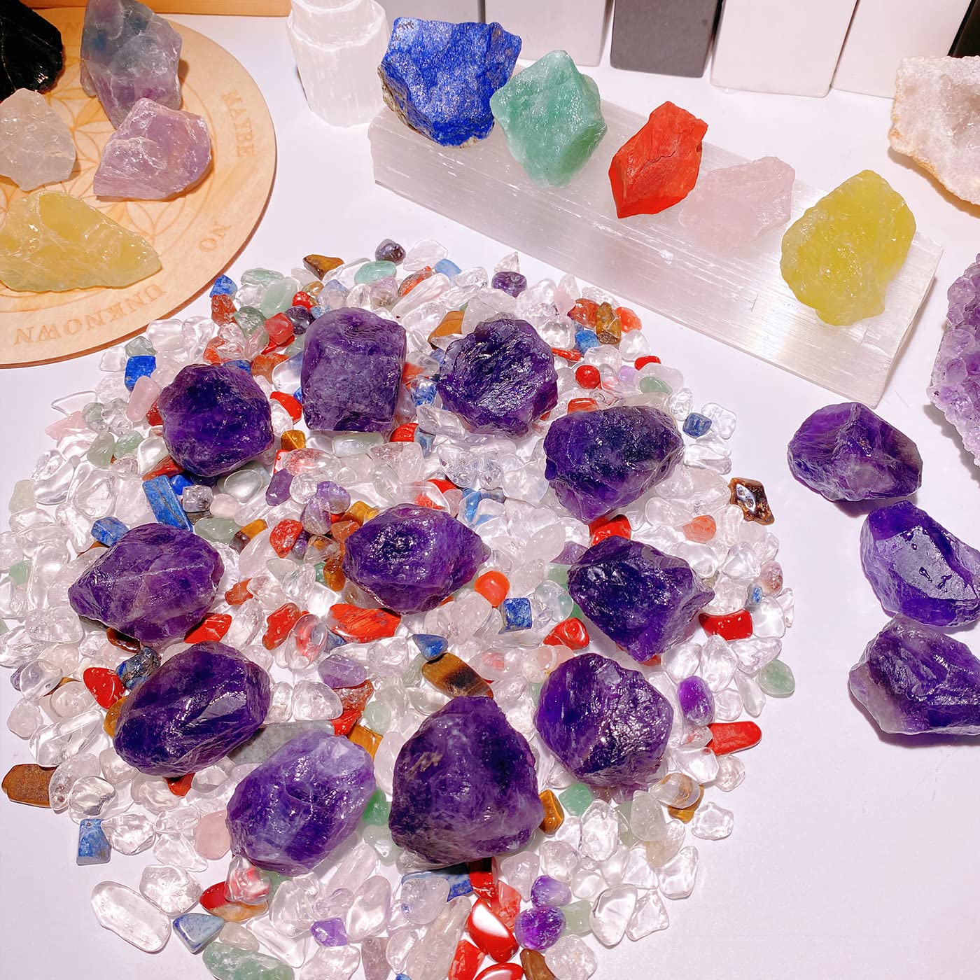 0.9 lbs Amethyst Crystals Raw Healing Crystal Large 1" Stones Bulk Gemstones Rocks for Tumbling Cabbing Fountain Decoration Polishing Wicca Reiki 400G Rough Quartz