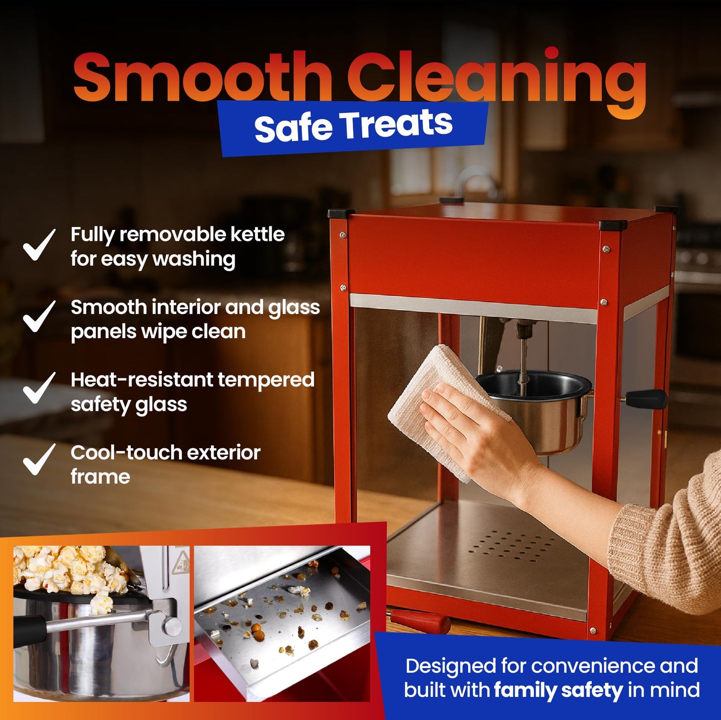 Popcorn Machine - Electric Popcorn Popper | Stainless Steel Kettle With Scoops, Bags, Cups & Shaker | Countertop Machine, Theater Style | Ready in 5 Minutes | 1500 W | Red, 8 oz (64 Cup Capacity)