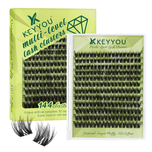 KEYYOU Lash Clusters 3D Effect Eyelash Clusters 108pcs D Curl PuffSilk V3D05 Wispy Lashes Cluster Lashes Natural Soft DIY Lash Extension at Home(PuffSilk V3D05-D-8-18MIX)