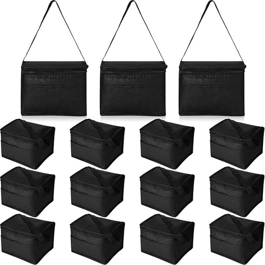 Nuogo 15 Pack Insulated Lunch Bags Bulk, Reusable Cooler Boxes, Leakproof Lunch Boxes Set, Waterproof Thermal Coolers, Insulated Beverage Bag for Women Men Work Picnic Beach(Black)