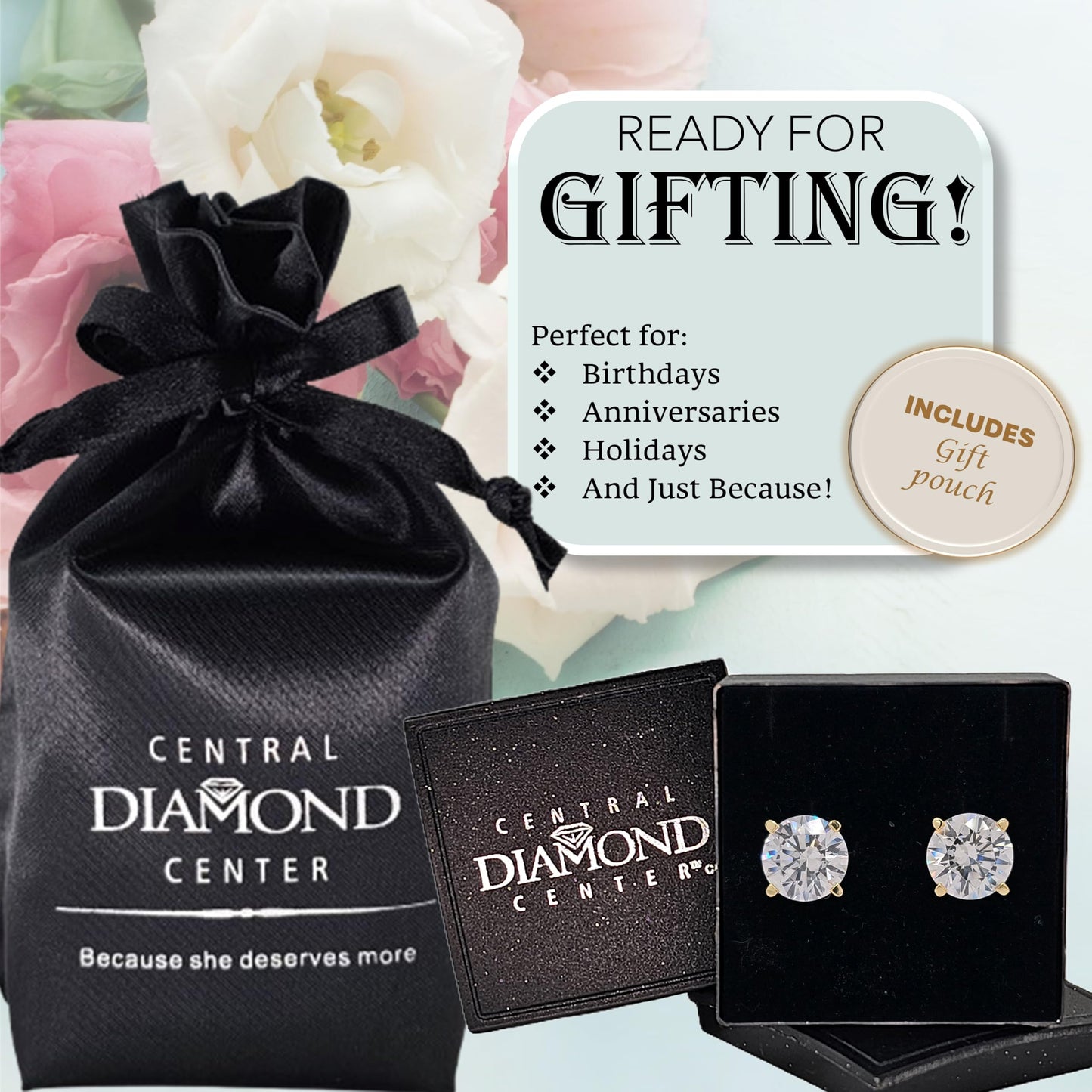 Central Diamond Center Round Simulated Diamond Stud Earrings Hypoallergenic Metal & Sterling Silver CZ - 9.50mm (7.00cttw) Yellow