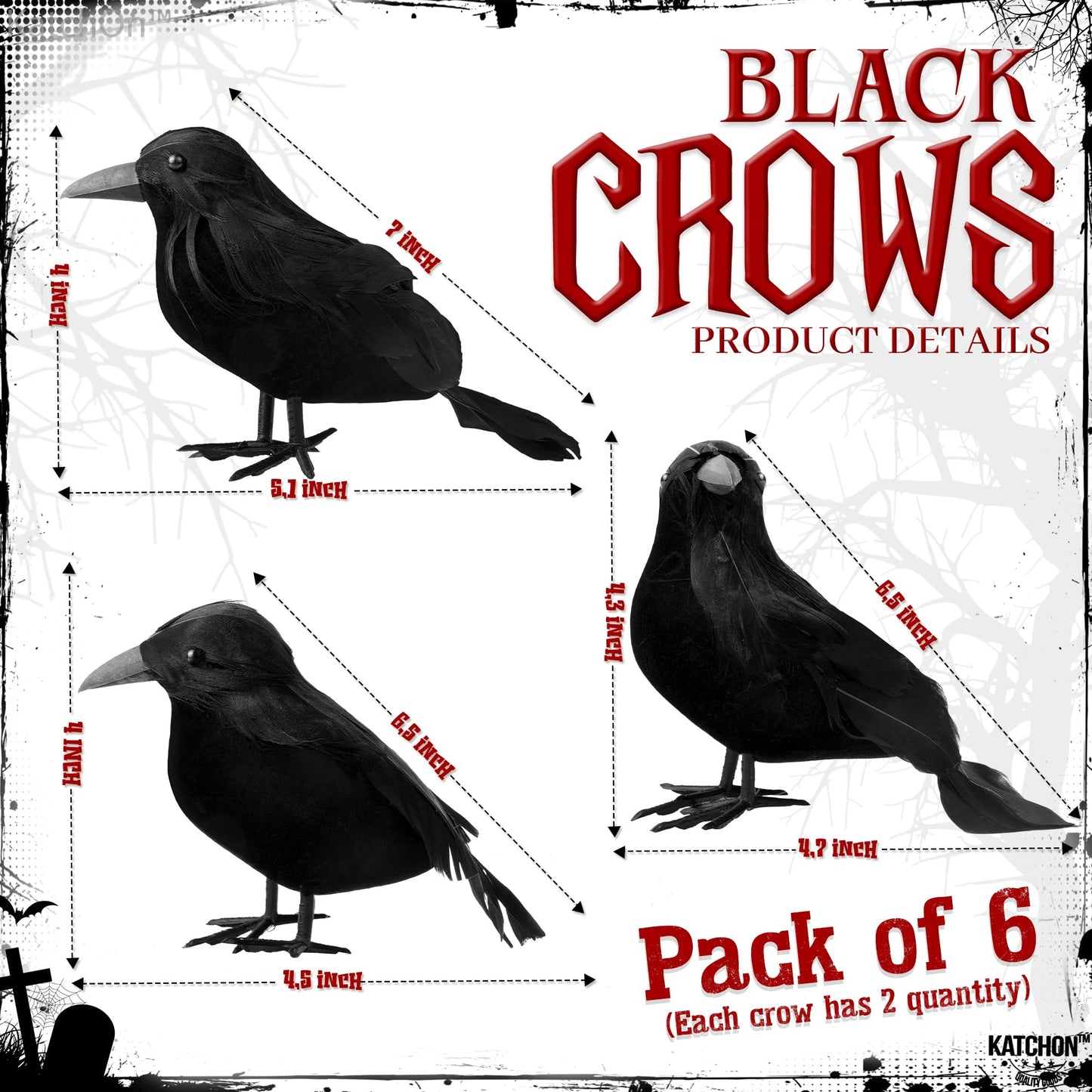 Halloween Creepy Cloth and Crows - Pack of 7 and Black and White Stripe Balloons - 18 Inch, Pack of 10 | Black and White Striped Balloons, Halloween Decorations | Halloween Crows and Raven Decorations