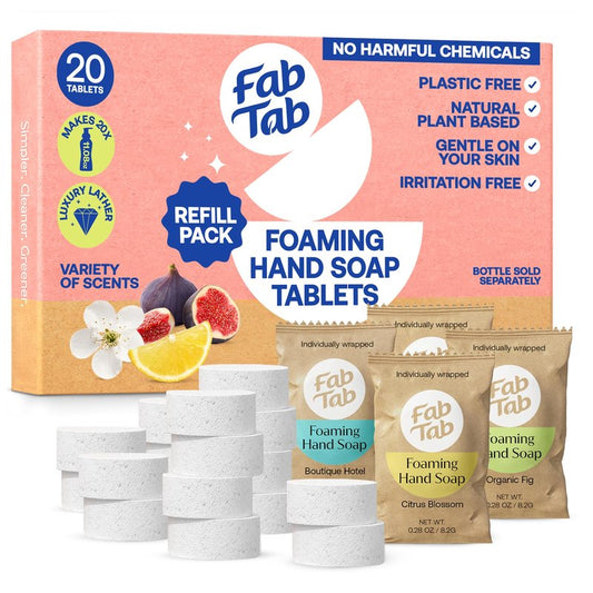 Fab Tab Foaming Hand Soap Refill Tablets, 20 Pack – Makes 238 fl oz – Plant-Based – Variety Scents (Citrus Blossom, Boutique Hotel, Pure Elegance, Organic Fig) – Works with Any Foaming Dispenser
