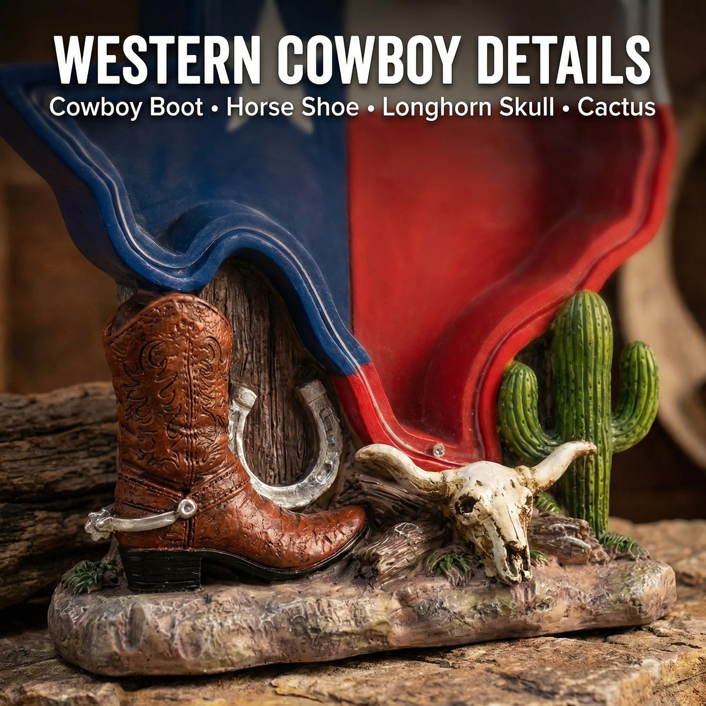 Texas Souvenir, Texas Piggy Bank - Texas State Design with Cowboy Boot, Horse Shoe & Cactus Western Decor for Desk & Home, Texas Gifts for Man or Woman.