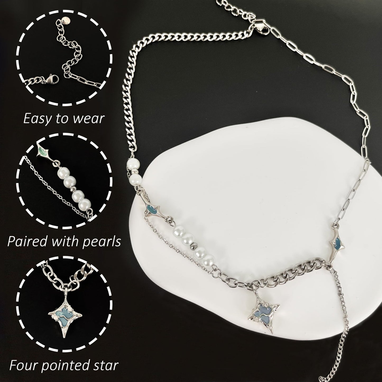 Y2k Irregular Starlight Necklace for Women Spliced with Tassel Pearl Jewelry Collar Chain Women 17.71 Inch