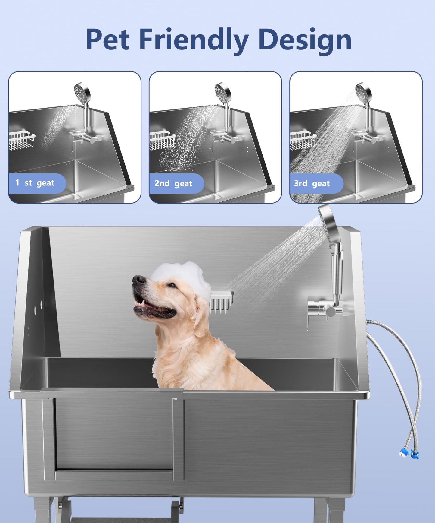 GAOMON 38" Dog Grooming Bathtub, Professional Stainless Steel Pet Dog Bathing Station for Medium,Small Pets, Left Door & Stairs with Faucet, Sprayer, Drain